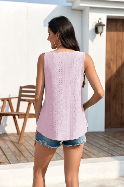 🔥Buy 2 Free Shipping🎁Womens Tank Tops Sleeveless EyeletEmbroidery Scoop Neck Loose Fit Casual SummerFlowy