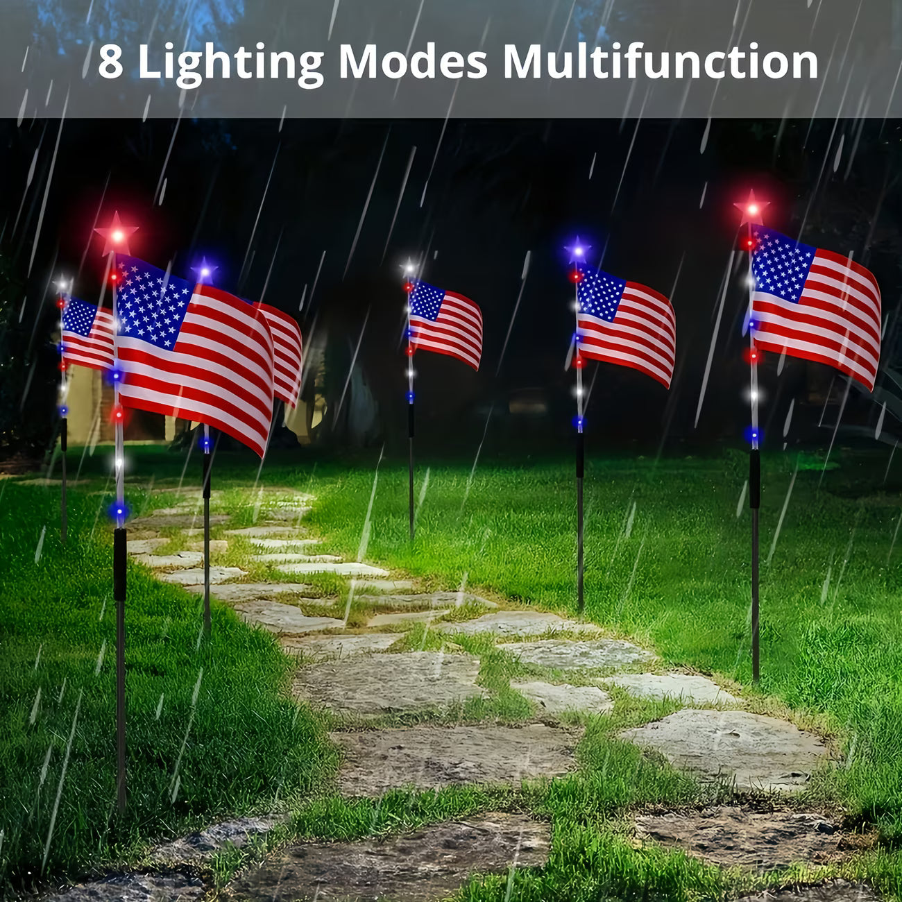 8-Piece Flag Light Set-Ideal for Independence Day Pathways, Gardens, and Yard Decor