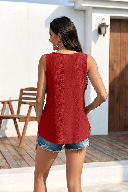 🔥Buy 2 Free Shipping🎁Womens Tank Tops Sleeveless EyeletEmbroidery Scoop Neck Loose Fit Casual SummerFlowy