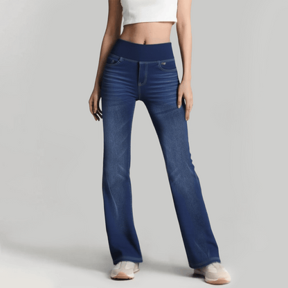 High Waisted Pockets Washed Casual Bootcut Jeans
