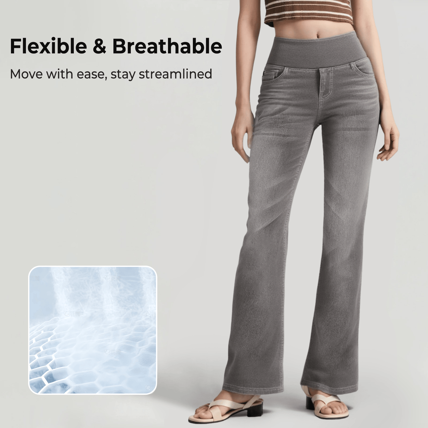 High Waisted Pockets Washed Casual Bootcut Jeans