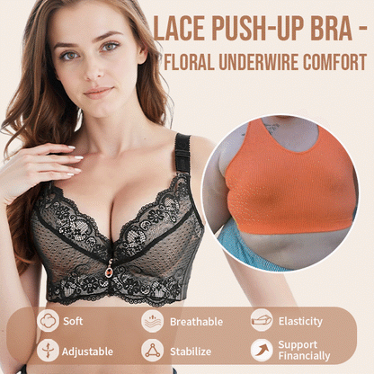 🔥Summer Promotion👑Lace Push-Up Bra - Floral Underwire Comfort